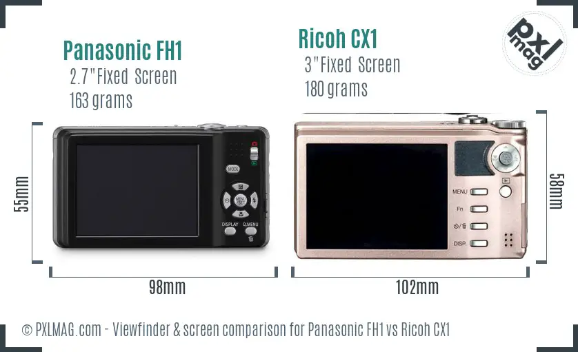 Panasonic FH1 vs Ricoh CX1 Screen and Viewfinder comparison Panasonic FH1 vs Ricoh CX1 Screen and Viewfinder comparison