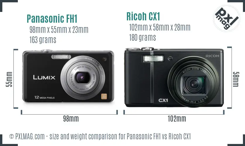Panasonic FH1 vs Ricoh CX1 size comparison Panasonic FH1 vs Ricoh CX1 size comparison