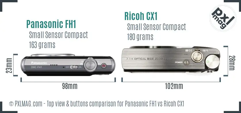 Panasonic FH1 vs Ricoh CX1 top view buttons comparison Panasonic FH1 vs Ricoh CX1 top view buttons comparison