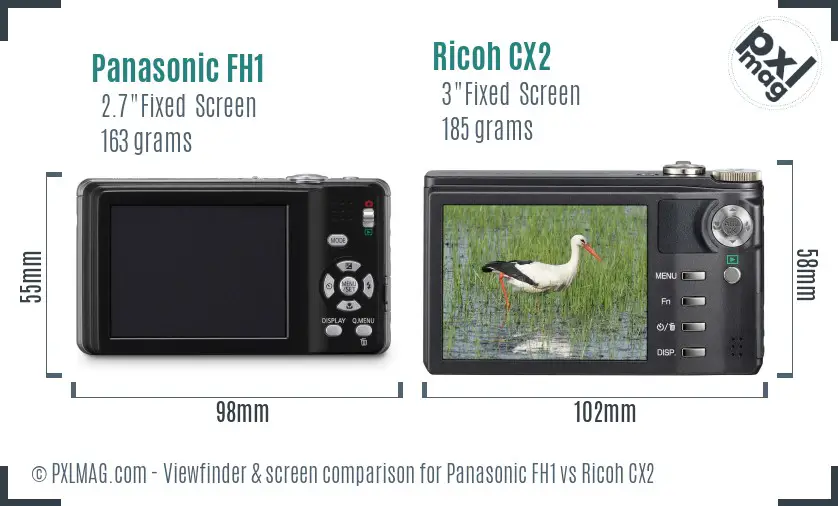 Panasonic FH1 vs Ricoh CX2 Screen and Viewfinder comparison