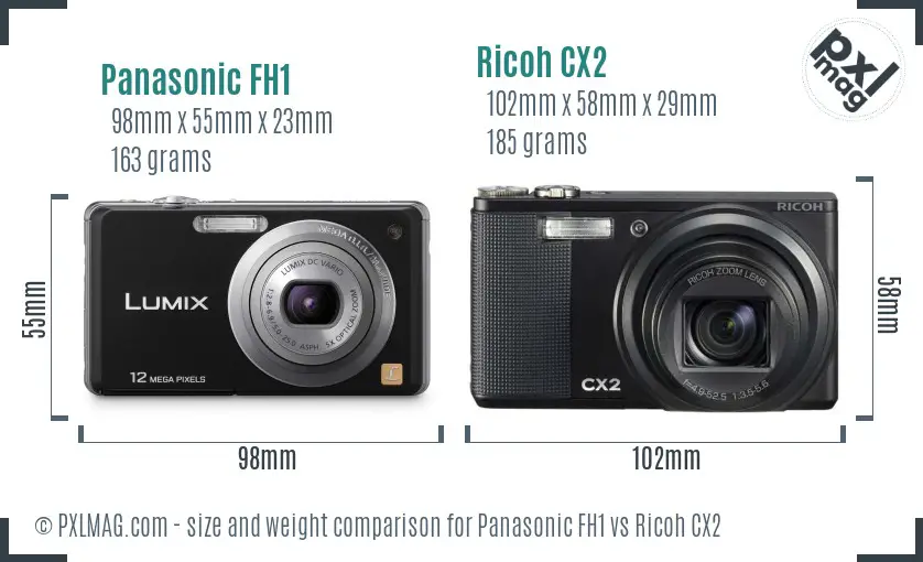 Panasonic FH1 vs Ricoh CX2 size comparison