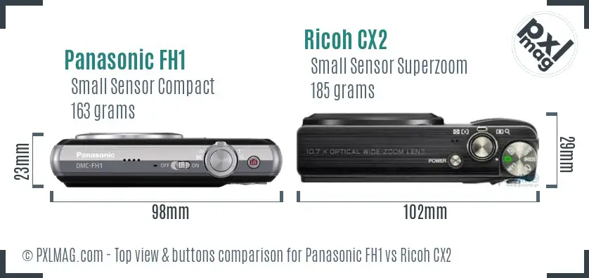 Panasonic FH1 vs Ricoh CX2 top view buttons comparison