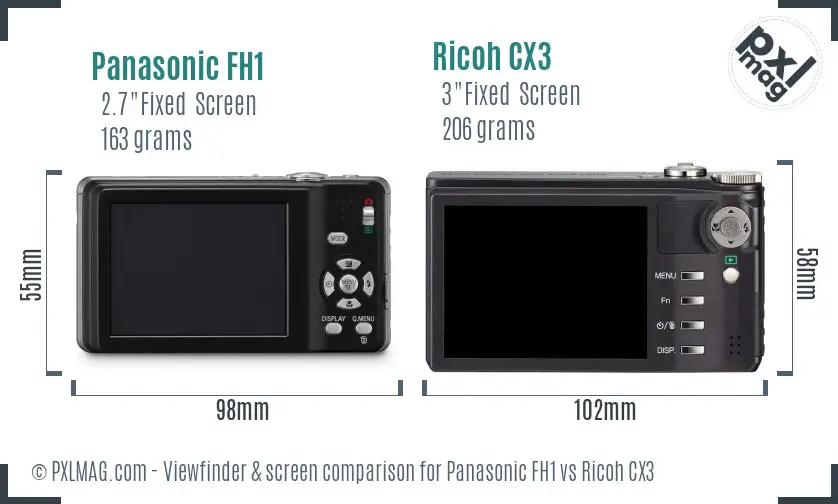 Panasonic FH1 vs Ricoh CX3 Screen and Viewfinder comparison