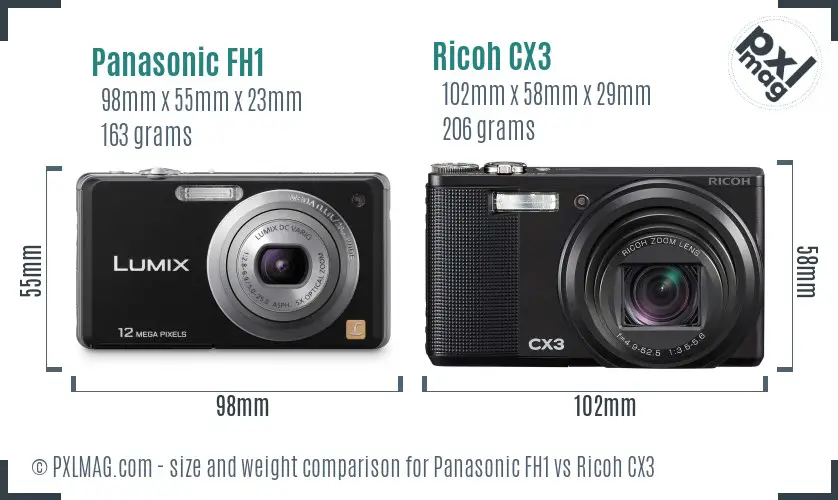 Panasonic FH1 vs Ricoh CX3 size comparison