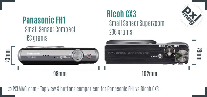 Panasonic FH1 vs Ricoh CX3 top view buttons comparison