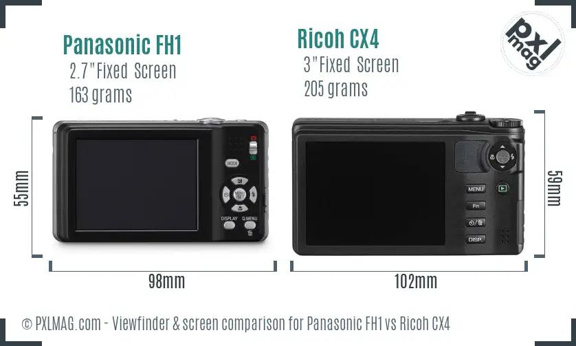 Panasonic FH1 vs Ricoh CX4 Screen and Viewfinder comparison Panasonic FH1 vs Ricoh CX4 Screen and Viewfinder comparison