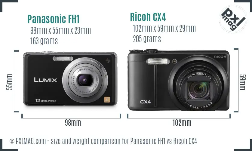 Panasonic FH1 vs Ricoh CX4 size comparison Panasonic FH1 vs Ricoh CX4 size comparison