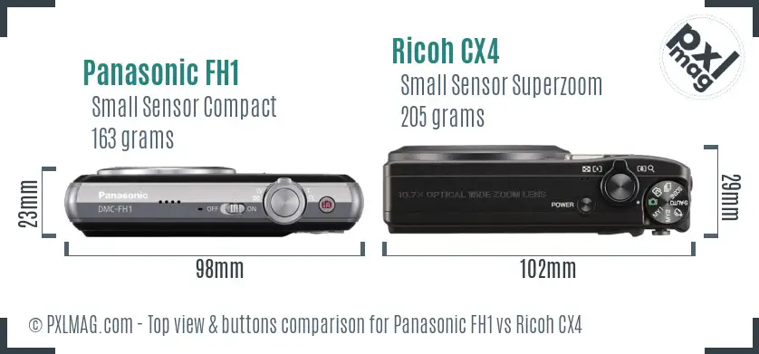 Panasonic FH1 vs Ricoh CX4 top view buttons comparison Panasonic FH1 vs Ricoh CX4 top view buttons comparison