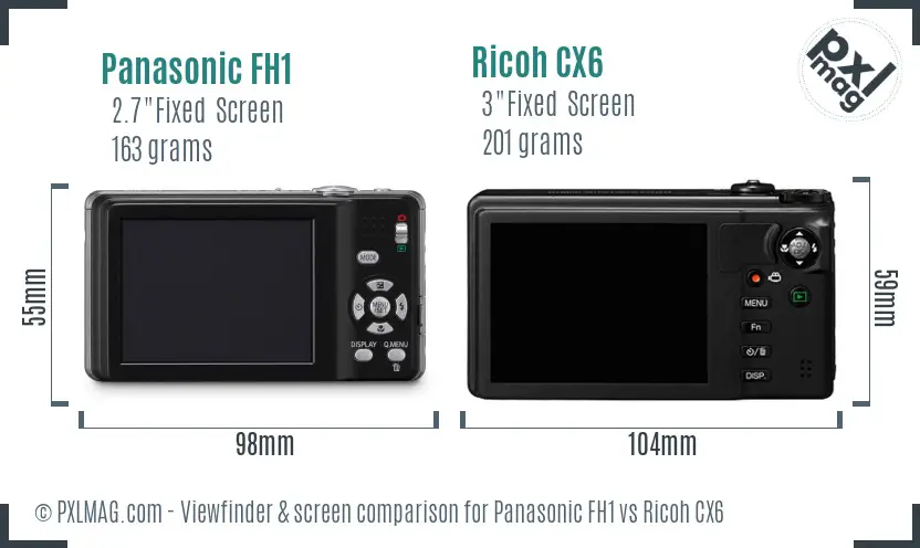 Panasonic FH1 vs Ricoh CX6 Screen and Viewfinder comparison