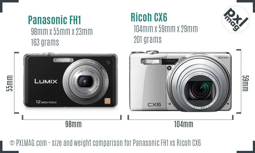 Panasonic FH1 vs Ricoh CX6 size comparison