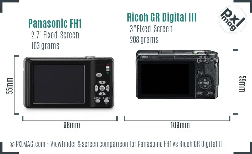 Panasonic FH1 vs Ricoh GR Digital III Screen and Viewfinder comparison