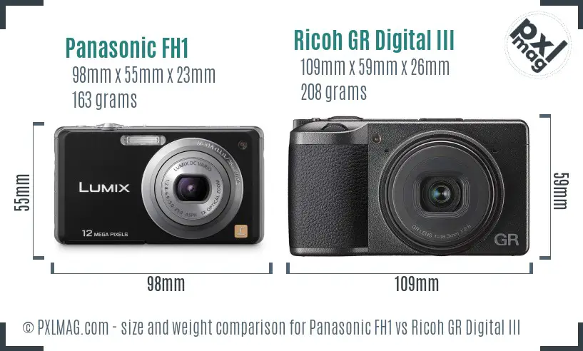 Panasonic FH1 vs Ricoh GR Digital III size comparison