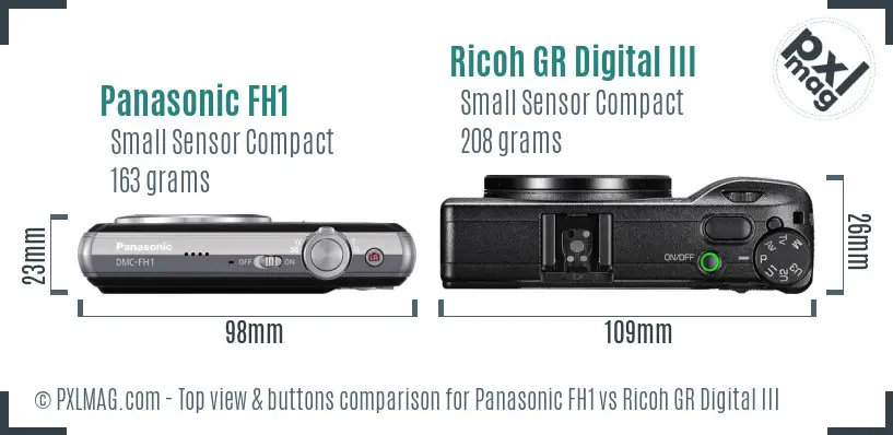 Panasonic FH1 vs Ricoh GR Digital III top view buttons comparison