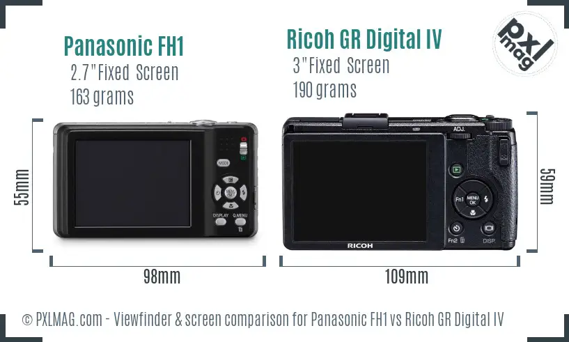 Panasonic FH1 vs Ricoh GR Digital IV Screen and Viewfinder comparison