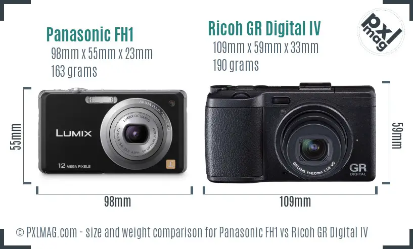 Panasonic FH1 vs Ricoh GR Digital IV size comparison
