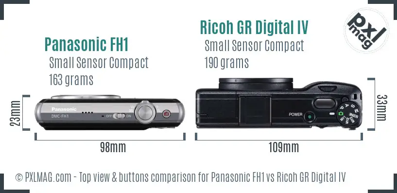 Panasonic FH1 vs Ricoh GR Digital IV top view buttons comparison