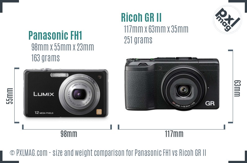 Panasonic FH1 vs Ricoh GR II size comparison