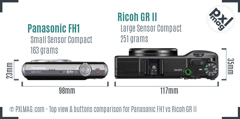 Panasonic FH1 vs Ricoh GR II top view buttons comparison