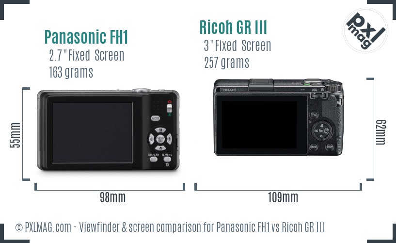 Panasonic FH1 vs Ricoh GR III Screen and Viewfinder comparison