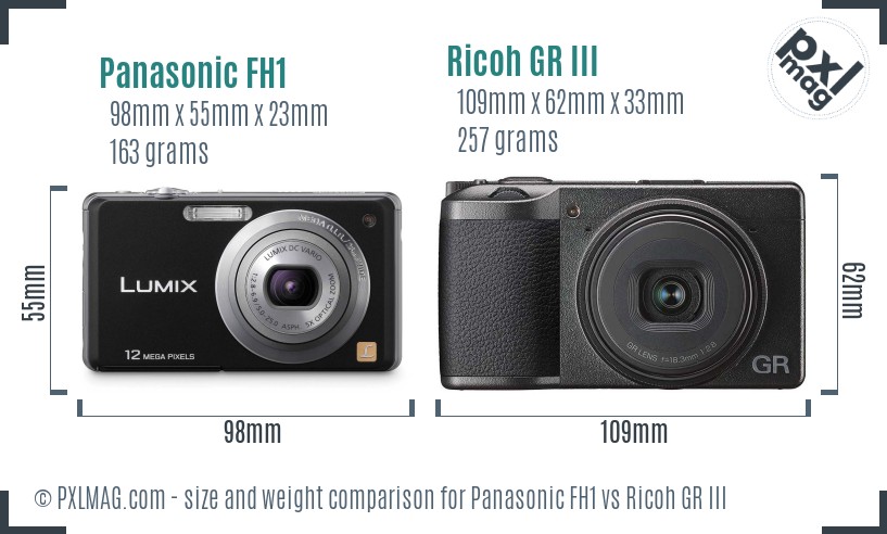 Panasonic FH1 vs Ricoh GR III size comparison