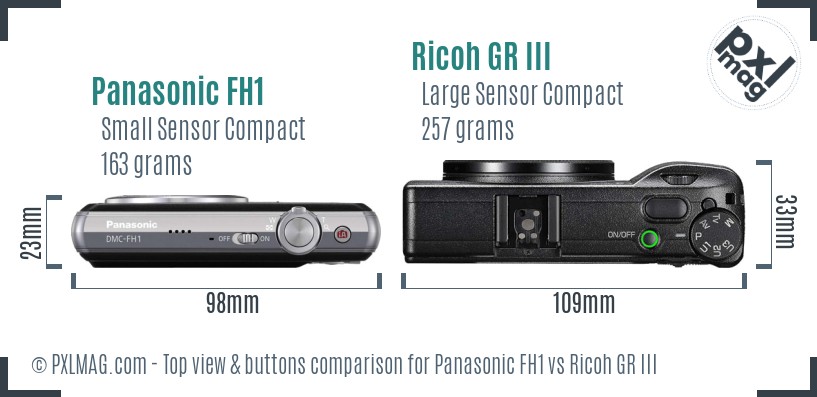 Panasonic FH1 vs Ricoh GR III top view buttons comparison
