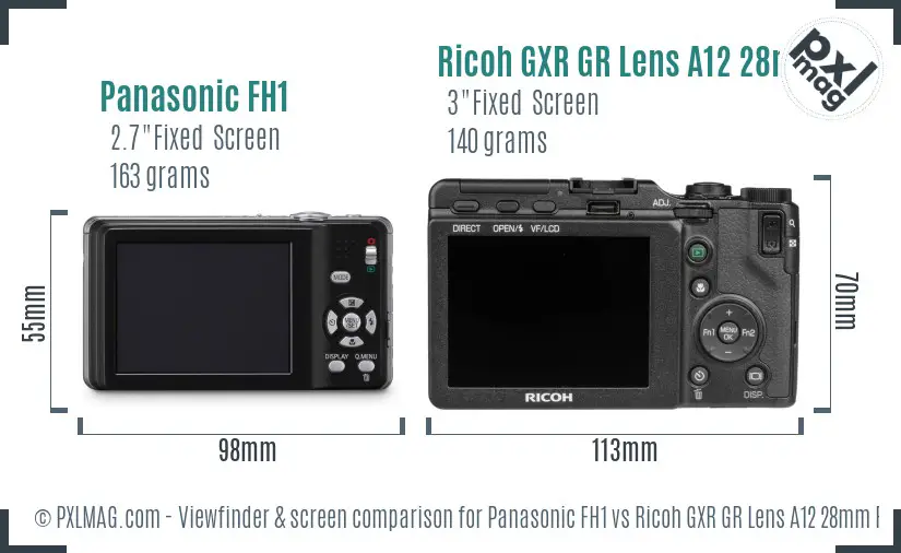 Panasonic FH1 vs Ricoh GXR GR Lens A12 28mm F2.5 Screen and Viewfinder comparison