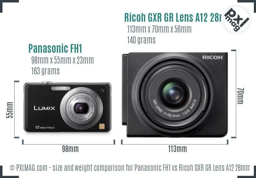 Panasonic FH1 vs Ricoh GXR GR Lens A12 28mm F2.5 size comparison