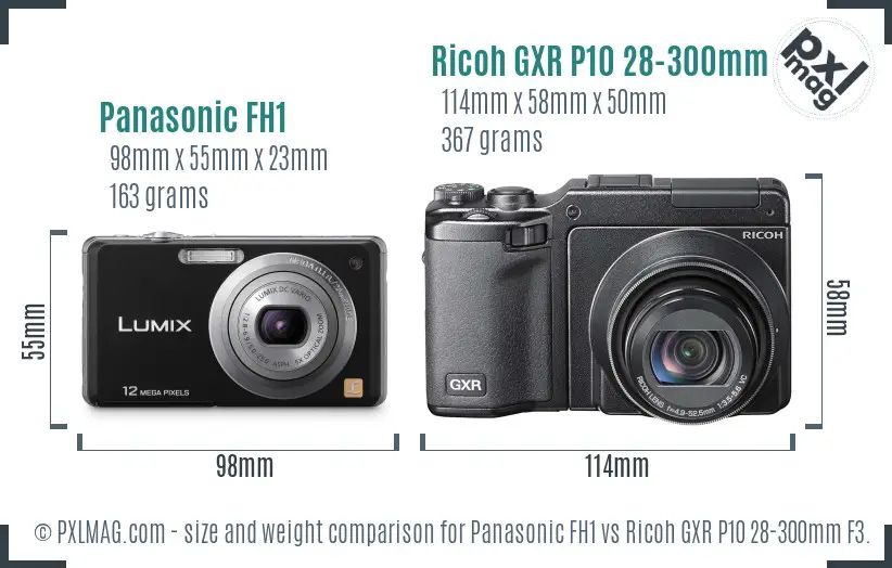 Panasonic FH1 vs Ricoh GXR P10 28-300mm F3.5-5.6 VC size comparison Panasonic FH1 vs Ricoh GXR P10 28-300mm F3.5-5.6 VC size comparison