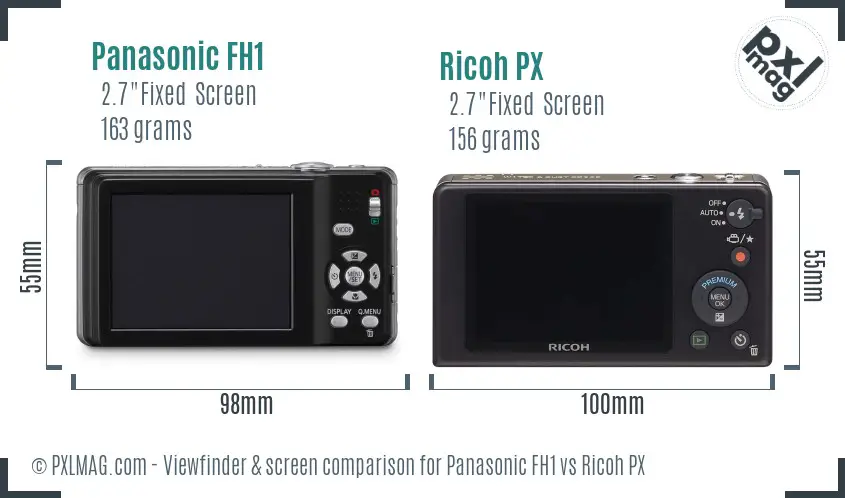 Panasonic FH1 vs Ricoh PX Screen and Viewfinder comparison