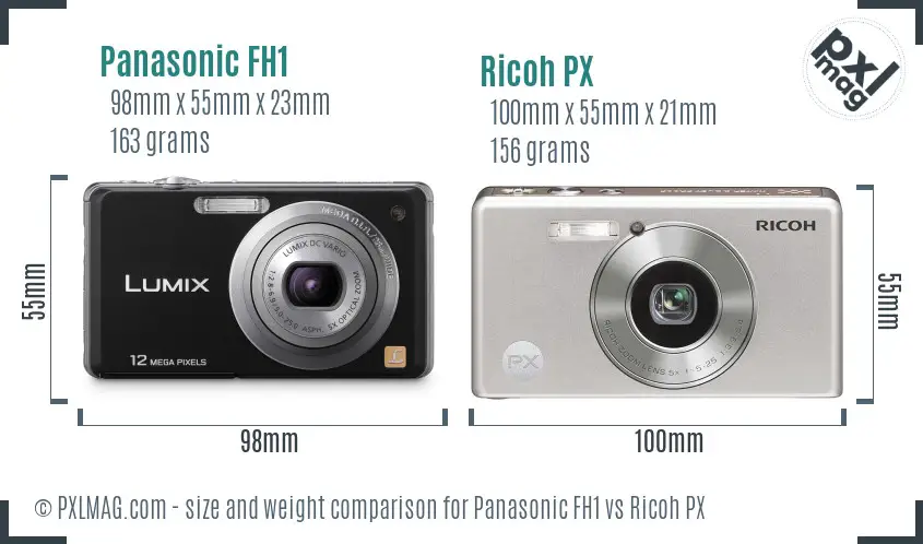 Panasonic FH1 vs Ricoh PX size comparison