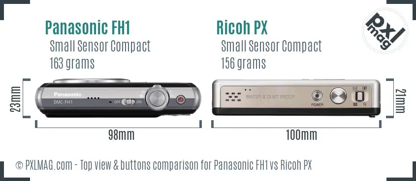 Panasonic FH1 vs Ricoh PX top view buttons comparison