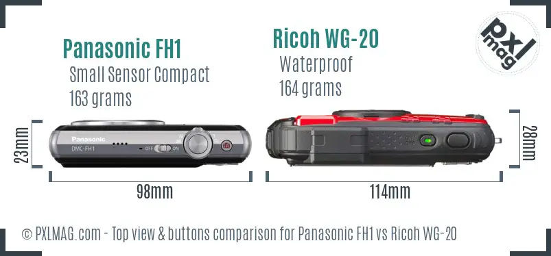 Panasonic FH1 vs Ricoh WG-20 top view buttons comparison