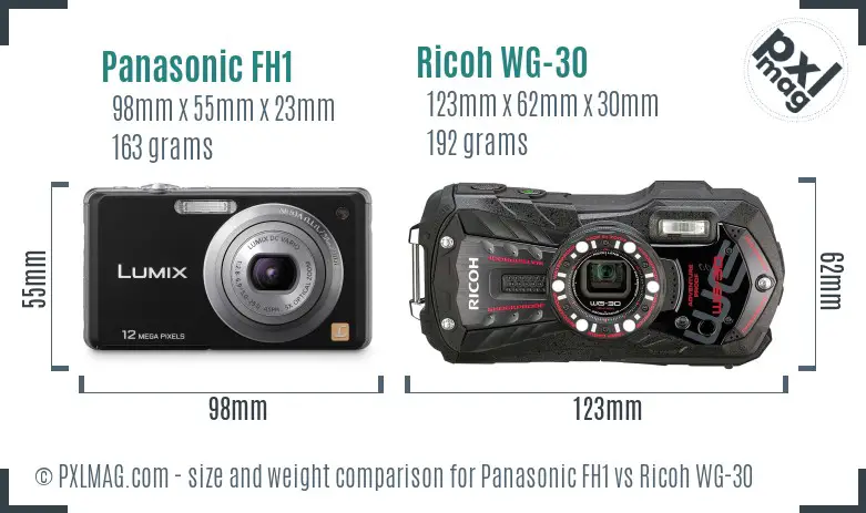 Panasonic FH1 vs Ricoh WG-30 size comparison