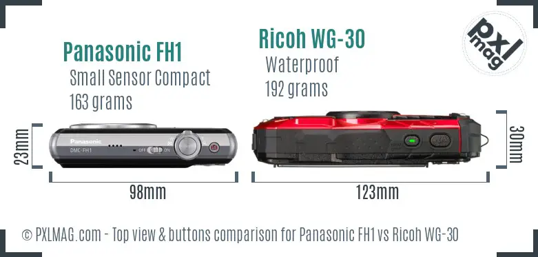 Panasonic FH1 vs Ricoh WG-30 top view buttons comparison