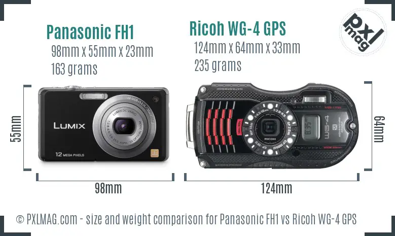Panasonic FH1 vs Ricoh WG-4 GPS size comparison