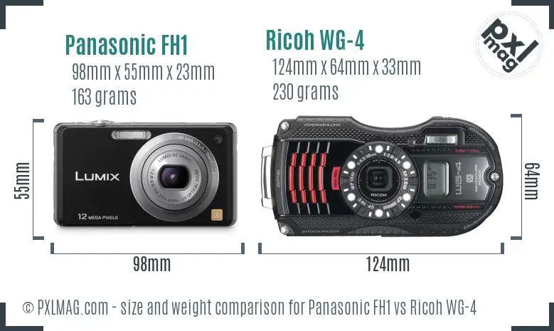 Panasonic FH1 vs Ricoh WG-4 size comparison