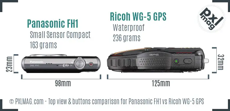 Panasonic FH1 vs Ricoh WG-5 GPS top view buttons comparison