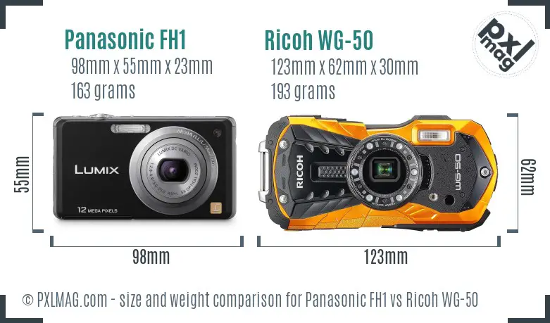 Panasonic FH1 vs Ricoh WG-50 size comparison