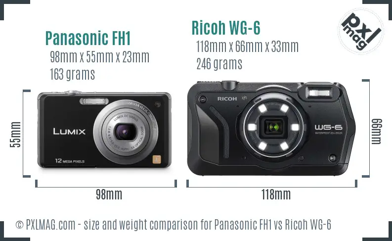 Panasonic FH1 vs Ricoh WG-6 size comparison