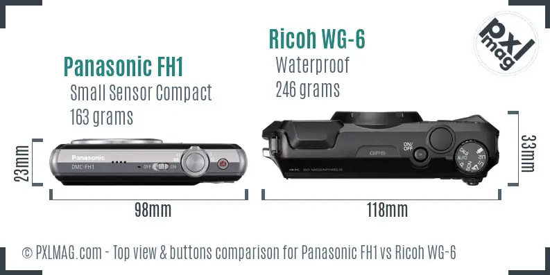 Panasonic FH1 vs Ricoh WG-6 top view buttons comparison