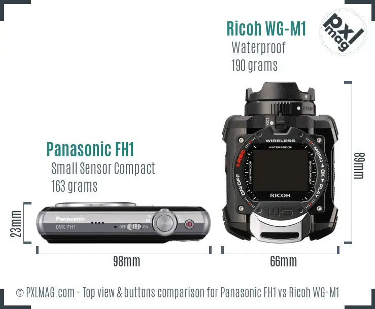 Panasonic FH1 vs Ricoh WG-M1 top view buttons comparison