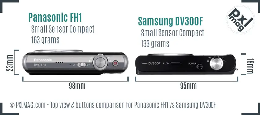 Panasonic FH1 vs Samsung DV300F top view buttons comparison