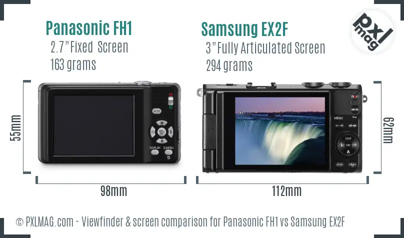 Panasonic FH1 vs Samsung EX2F Screen and Viewfinder comparison