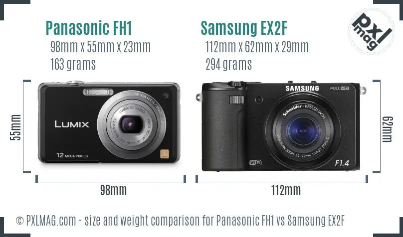 Panasonic FH1 vs Samsung EX2F size comparison