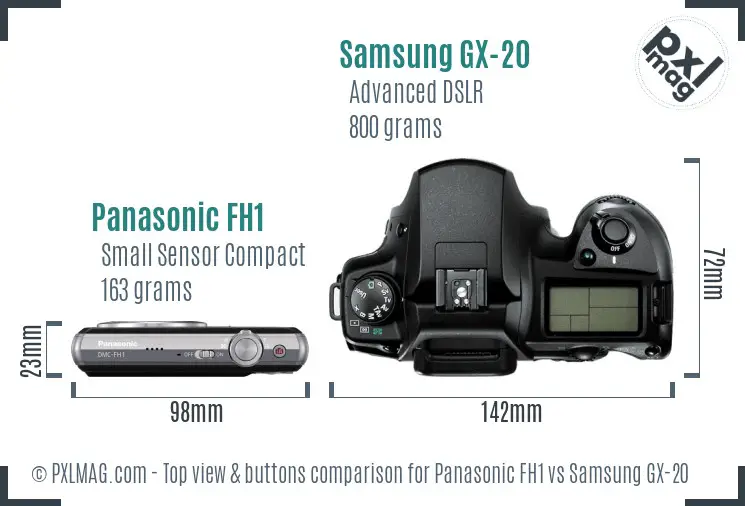 Panasonic FH1 vs Samsung GX-20 top view buttons comparison