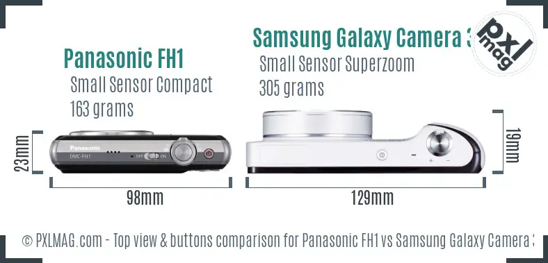 Panasonic FH1 vs Samsung Galaxy Camera 3G top view buttons comparison