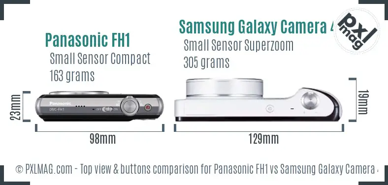 Panasonic FH1 vs Samsung Galaxy Camera 4G top view buttons comparison