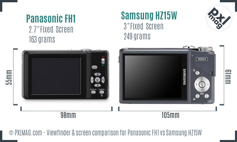 Panasonic FH1 vs Samsung HZ15W Screen and Viewfinder comparison