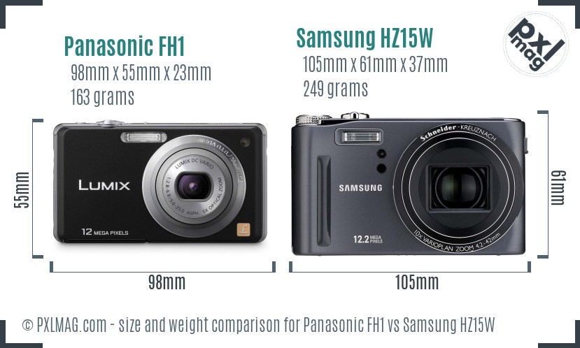 Panasonic FH1 vs Samsung HZ15W size comparison