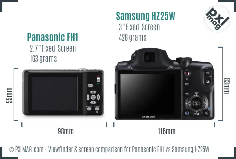 Panasonic FH1 vs Samsung HZ25W Screen and Viewfinder comparison Panasonic FH1 vs Samsung HZ25W Screen and Viewfinder comparison